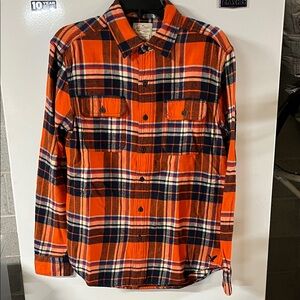 American Eagle Outfitters Orange and Blue Plaid Shirt